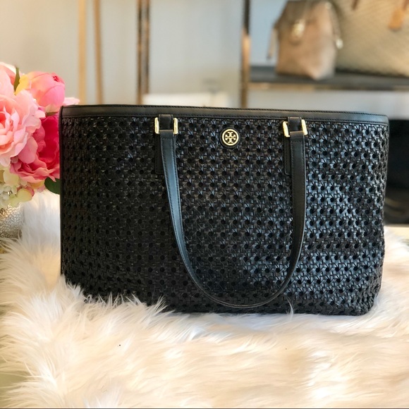 Tory Burch Handbags - Tory Burch Woven Robinson Tote in Black